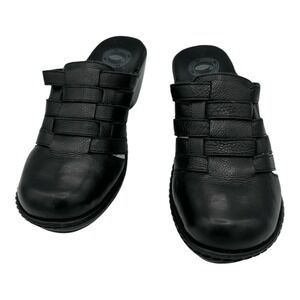 Nurture Black Leather Woven Comfort Heel Clogs Mules Slides Size 7M